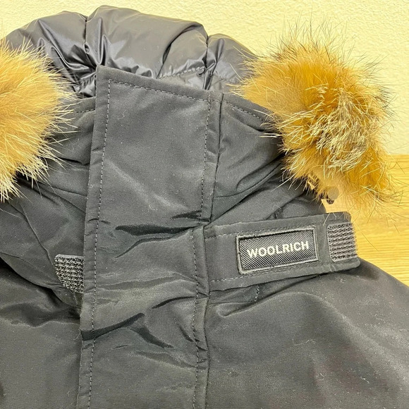 Woolrich Polar Parka in Ramar Cloth with High Collar and Fur Trim in Melton Blue - Picture 11 of 16